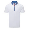 FootJoy Tossed Tulip Trim Pique Golf Polo Shirt -Golfausrüstungsgeschäft FootJoy SS23 Tossed Tulip Trim Pique Polo Shirt 80025 SHFOO235 S White Twilight Front