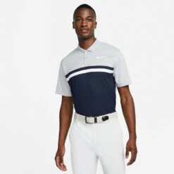 Nike Dry Victory Colourblock Golf Polo Shirt -Golfausrüstungsgeschäft Nike SS22 Dry Victory Colourblock Golf Polo Shirt DH0845 077 M Smoke Grey Obsidian White model 1